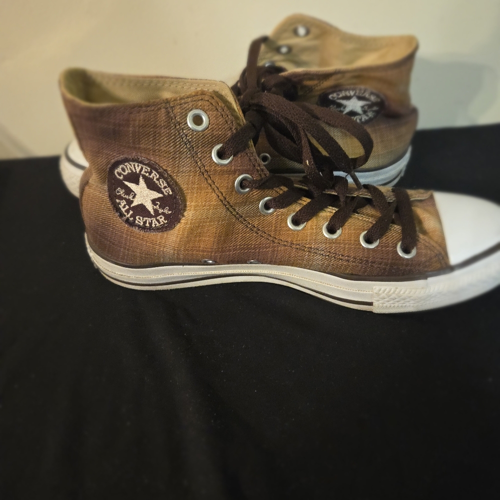 Converse Size 6.5 Chucks Tartan Frames Taylor All Star 112424 Braun - Picture 10 of 11